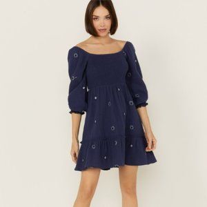 Jolt NWOT Women's Rouched Front Embroidered Navy Dress XL